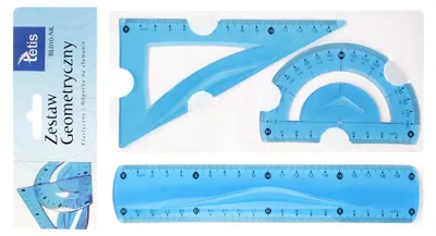 Produktbild von Zestaw geometryczny niebieski z linijką ekierką i kątomierzem