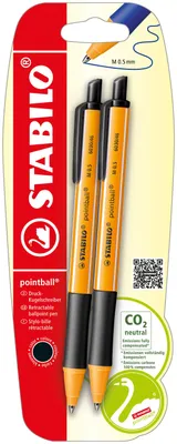 Image de Stylos à bille rétractables - STABILO pointball - lot de 2 - noir