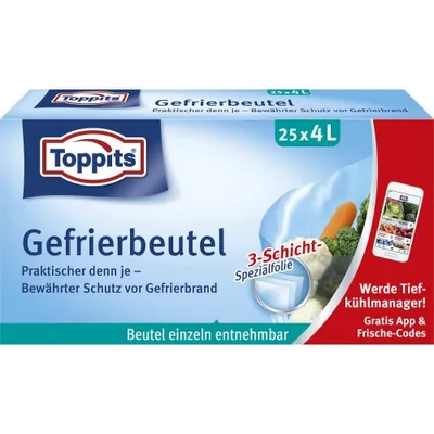 Produktbild von Toppits Gefrierbeutel 25x 4L Praktischer denn je- Bewährter Schutz vor Gefrierbrand