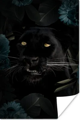 Produktbild von MuchoWow® Poster Panther - Blumen - Pflanzen 120x180 cm - Kunstposter