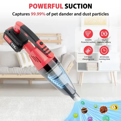 Produktbild von Akku-Handstaubsauger für Auto und Haushalt, 120 W, 5500 Pa, 0,6 l Staubbehälter, LED-Licht, 2200 mAh Akku