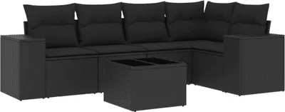 Produktbild von vidaXL 6-tlg. Garten-Sofagarnitur mit Kissen Schwarz Poly Rattan
