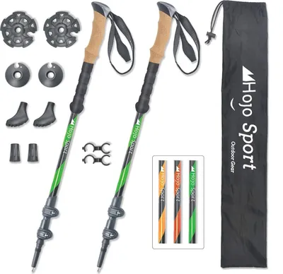 Produktbild von Hojo Sport Teleskop Wanderstock 2 Sets Walking Stöcke Verstellbar aus Leicht Aluminium mit Echt Kork Griff zum Wandern, Trekking, oder Trail