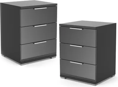 Produktbild von Vicco Nachttisch Florenz, 46 x 60 cm 2er Set, Schwarz Hochglanz