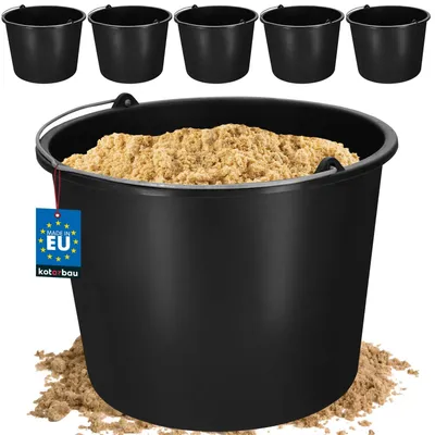 Immagine prodotto di KOTARBAU set di 5 secchi da costruzione in plastica 12L secchio per intonaco secchio per malta secchio per cemento secchio per acqua secchio da giardino secchio in plastica nero