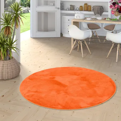 Produktbild von Luxus Super Soft Hochflor Langflor Teppich Deluxe Orange Rund, Größe:100 cm Rund