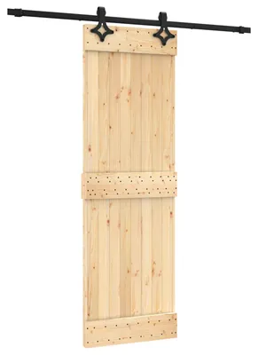 Image de Porte coulissante vidaXL, finition naturelle et noire, 70 x 210 cm, pin massif