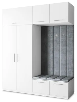 Produktbild von Masseno Garderobe-Set REMA 200/240/60 cm Modern Garderobenschrank Weiß, Veloursstoff MONOLITH 85 (Grau)