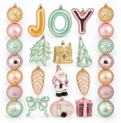 Produktbild von Mica Decorations Weihnachtsbaumschmuck-Set JOY Rosa Champagner Hellgrün 26-teilig - Unzerbrechliche Weihnachtskugeln aus recyceltem Polystyrol - Christbaumschmuck für Kinder und Haustiere - Ø 6 cm