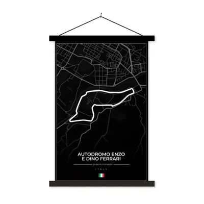 Obrázek produktu pro MuchoWow® Textilní plakát - F1 - Závodní dráha - Itálie - černá - Autodromo Enzo e Dino Ferrari - černá - 40x60cm - S hnědými lamelami