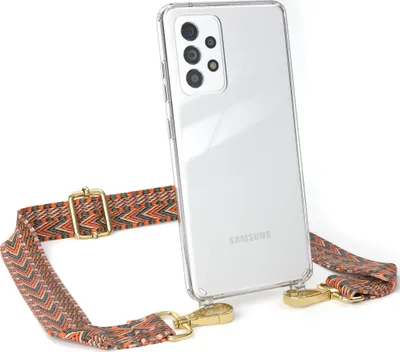 Produktbild von EAZY CASE Handykette - Verstellbarer Trageriemen kompatibel mit Samsung Galaxy A52 / A52 5G / A52s 5G, Handykordel mit transparenter Silikon-Hülle, Band in Orange
