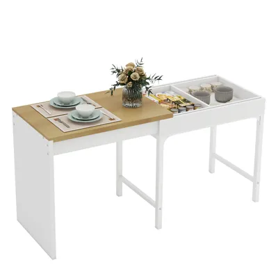 Image de Table à manger extensible Puluomis, table extensible 55x80-160cm, table pliante avec plateau MDF renforcé, table de cuisine/salon blanc naturel