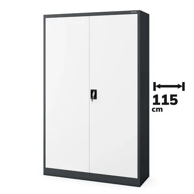 Produktbild von Büroschrank Aktenschrank XXL Metallschrank Flügeltüren Stahlblech Pulverbeschichtung 185 cm x 115 cm x 40 cm Farbe: Anthrazit-weiß