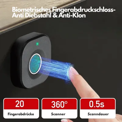 Produktbild von Möbelschloss Smartes Schrankschloss, Schubladenschloss, Fingerabdruck Schloss, 20 Fingerabdrücke hinterlegbar, inklusive Notfall-Key