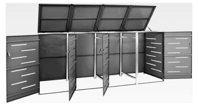 Produktbild von Mülltonnenbox für 4 Mülltonnen aus Edelstahl, 276,5 x 77,5 x 115,5 cm