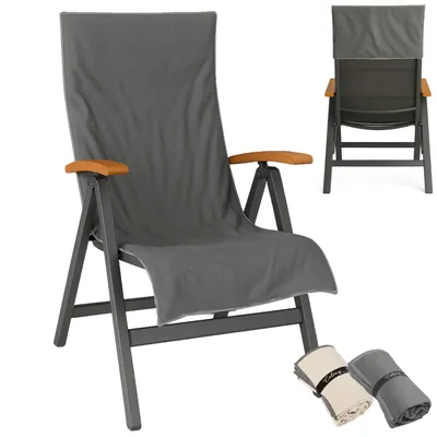Produktbild von CalmySEA Schonbezug für Hochlehner Garten- & Campingstühle, Microfaser, Anthrazit, 130x60cm, mit Kapuze, saugfähig, schnelltrocknend, auch als Handtuch nutzbar