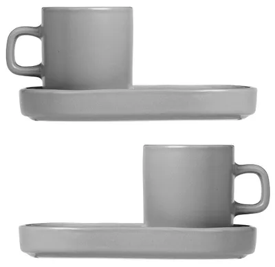 Zdjęcie produktu dla blomus Pilar Zestaw 2 filiżanek do espresso, Mirage Grey, ceramika, wys. 6 cm, gł. 7,5 cm, Ø 5 cm, poj. 0,05 l, 63725