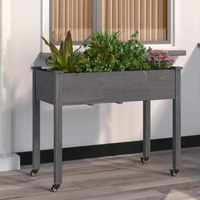 Zdjęcie produktu dla Maison Exclusive – donica z wkładem i kółkami, szara, 118 x 59 x 80 cm, drewno jodłowe