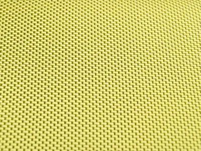 A close-up, angled view of a textured yellow fabric with a woven pattern.