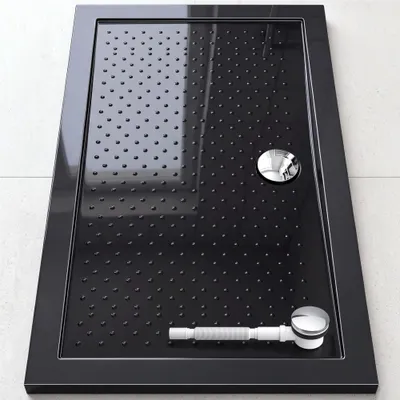 Produktbild von doporro Duschtasse Duschwanne 90x140x4 flach inkl. Ablaufgarnitur Schwarz aus Acryl mit Anti-Rutsch Profil und DIN-Anschlüssen auch für bodenebene Montage geeignet Lucia02