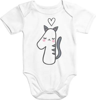 Produktbild von Kurzarm Baby-Body mit Aufdruck erster Geburtstag eins 1 Jahr Zahl Baumwolle Moonworks® weiß 3-6 Monate