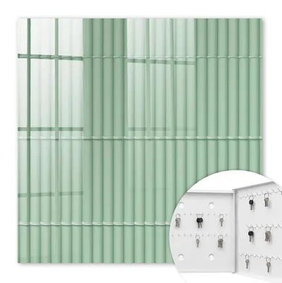 Produktbild von Metall Schlüsselkasten 30 x 30 cm - weißer Schlüsselschrank zur Wandmontage - wandhängende Schlüsselbox mit Tür - rechts öffnend - Schlüsselaufbewahrung für Flur - Büro - Arbeitszimmer - Werkstatt - Garage - grüne Streifen