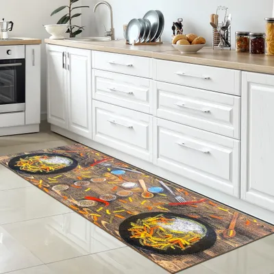 Produktbild von Rutschfester Küchenläufer Teppich - Kochinspiration grün rot Größe - 80 x 200 cm
