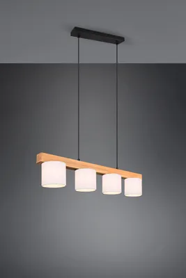 Productafbeelding van Hanglamp Cameron 4-lichts wit met houtbruin