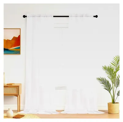 Produktbild von Transparente Vorhänge in Weiß für das Schlafzimmer 106 x 229 cm, 2 Paneele, lichtfilternde Stangentasche, einfarbig elegante Fenstervorhänge für das Wohnzimmer