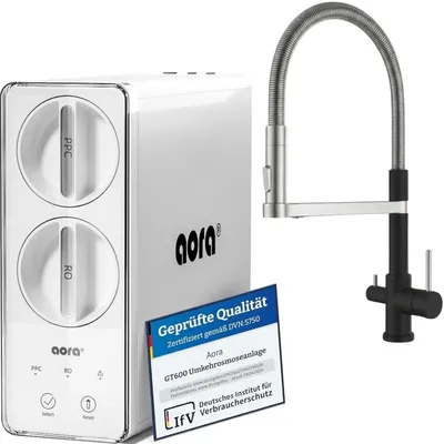 Produktbild von AORA GT600 Umkehrosmoseanlage Untertisch – 8-Stufen-Filtration, 3-Wege-Armatur, Trinkwasserfilter tanklos, Osmoseanlage, RO + STATEMENT Schwarz