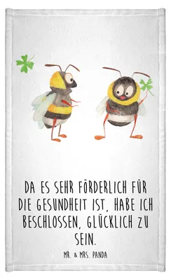 Produktbild von Mr. & Mrs. Panda Handtuch Hummeln Kleeblatt - Weiß - Geschenk, Mini-Handtuch, Spruch Positiv, Gästetuch, Hummel, Biene, glücklich Werden, sein, Gästehandtuch 30x50, Deko