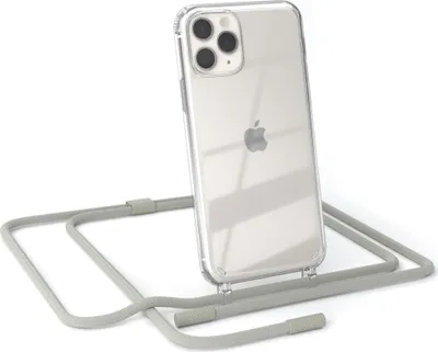 Produktbild von EAZY CASE Handykette für Apple iPhone 11 Pro, Clear Case aus Silikon, mit Umhängeband, abnehmbare Endstücke, Handyband in Beige