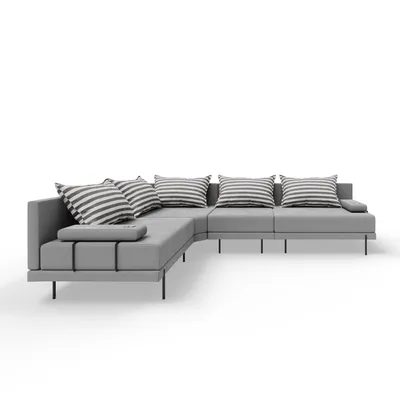 Produktbild von TRADA Gartensofa lounge set Bahama M Streifen grau Gartenmöbel set Wasserabweisend Stoff Links L-form