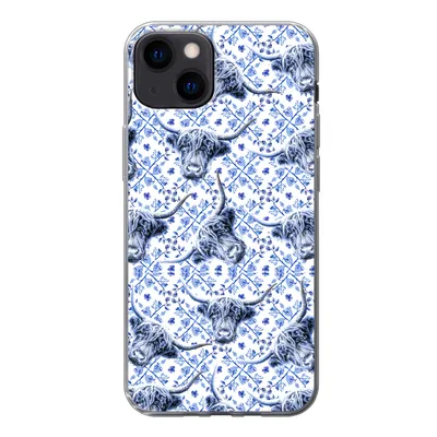 Produktbild von MuchoWow® Handyhülle Schutzhülle Hülle für iPhone 13 Delfter Blau - Tiere - Schottischer Highlander Silikon Softcase Handy Hülle - Karteninhaber