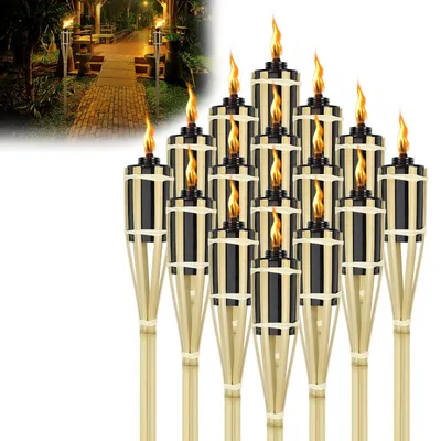 Productafbeelding van Set van 36 tuinlantaarns voor buiten, 90 cm, bamboe olielantaarns, perfect voor decoratie en verlichting
