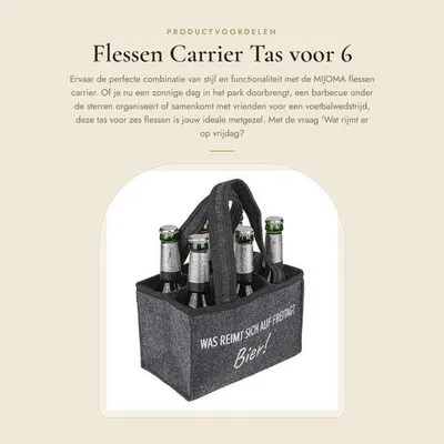 Productafbeelding van Flessendrager Stijlvol - Flessentas voor 6 flessen - Biertas - Mannenhandtas - Hoogwaardig vilt - 24 x 15 cm