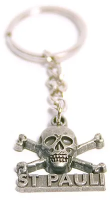 Produktbild von FC St. Pauli Schlüsselanhänger Totenkopf, Original Fanartikel, 3D-Totenkopf in Antik-Silber, Metall