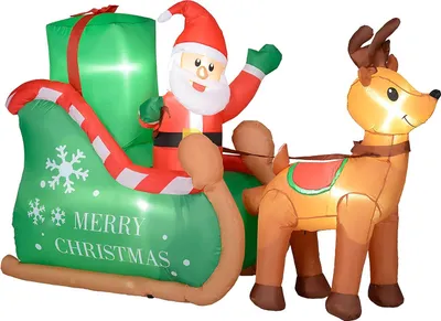 Produktbild von Aufblasbar Weihnachtsdeko, 2,1 m Weihnachtsmann mit Schlitten & Rentier, LED-Beleuchtung, Selbstaufblasende Weihnachtsbeleuchtung für Innen- und Außenbereich