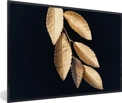 Produktbild von MuchoWow® Gerahmtes Poster Blätter - Schwarz - Gold - Luxus - Pflanzen 30x20 cm - Poster mit Schwarzem Bilderrahmen Wandposter Rahmen Foto Bilder - Kunstdruck - Bild-Poster