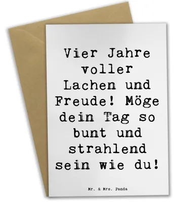 Produktbild von Mr. & Mrs. Panda babykarte Spruch 4. Geburtstag Freude - Weiß - Geschenk, osterkarten, Alter 4, einladungskarten, weihnachtskarten, glückwunschkarten, Lebensfreude