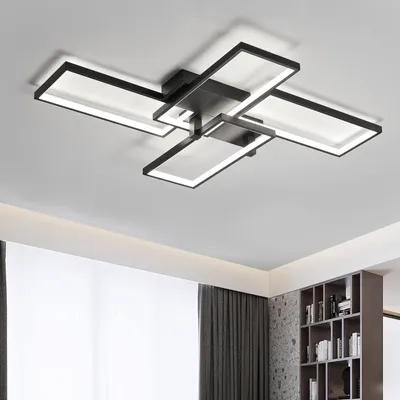 Produktbild von LED Deckenleuchte Wohnzimmer Deckenlampe 74W Dimmbar Schlafzimmerlampe mit Fernbedienung aus Metall Küchenlampe für Schlafzimmer Esszimmer Schwarz