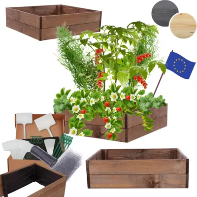 Produktbild von MODO24 Hochbeet Holz, Pflanzkasten, Massivholz, Kiefer, Kräuterbeet, Blumenkasten, Garten, Terrasse, 18x63x60 cm, Braun, ZP06