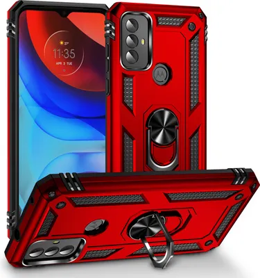 Produktbild von Schutzhülle für Motorola Moto G Play 2023 Dual Layer Robust Militäre Fallschutz Hülle mit Ringhalterung Ständer Rot
