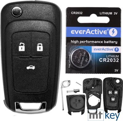 Produktbild von Auto Klapp Schlüssel Funk Fernbedienung 1x Gehäuse 3 Tasten + 1x Rohling HU100 + 1x CR2032 Batterie kompatibel mit Opel