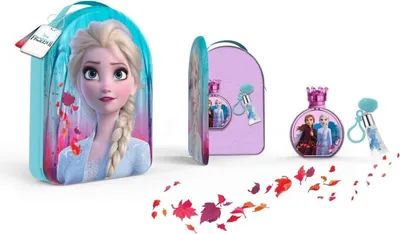 A Disney Frozen II themed gift set featuring a backpack and perfume.