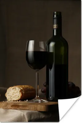 Produktbild von MuchoWow® Poster Rotwein und Brot auf einem Tisch 60x90 cm - Wanddekoration