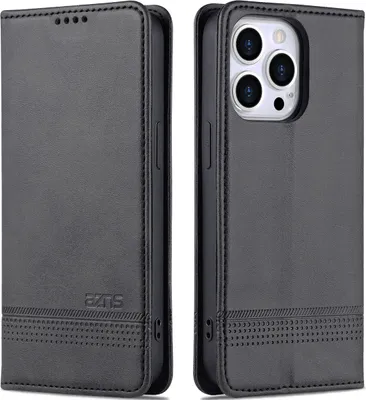 Obrázek produktu pro Pouzdro pro iPhone 14 Pro, Peněženka s Magnetickým Uzávěrem a Stojánkem, Kožené Flip Pouzdro černé