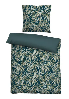 Produktbild von Traumhaft schlafen - Castell - Markenbettwäsche Baumwoll Linon Bettwäsche 0040989 BLÄTTER color: marine, size: 1x 155x200 cm + 1x 80x80 cm