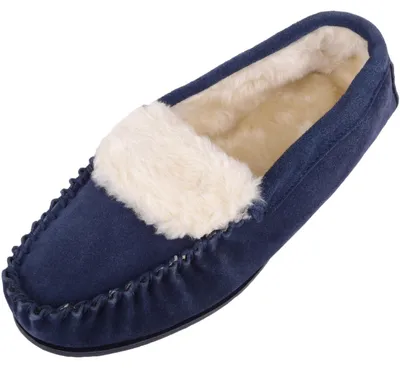 Produktbild von Absolute Footwear Damen Mokassins/Hausschuhe aus Wildleder mit Gummisohle, Blau - navy - Größe: 38 EU