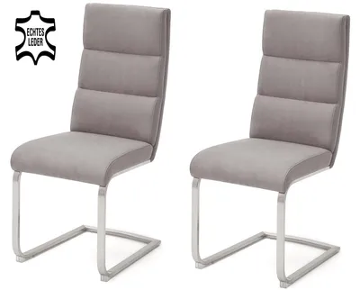 Produktbild von Schwingstuhl Küchenstuhl Esszimmerstuhl Stuhl Echtleder "Giulia VI" (2-er Set) Eisgrau